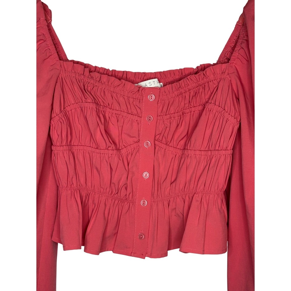 ASTR The Label Blouse Womens‎ Small Pink Smocked Peplum Long Sleeve Coquette - Picture 3 of 8